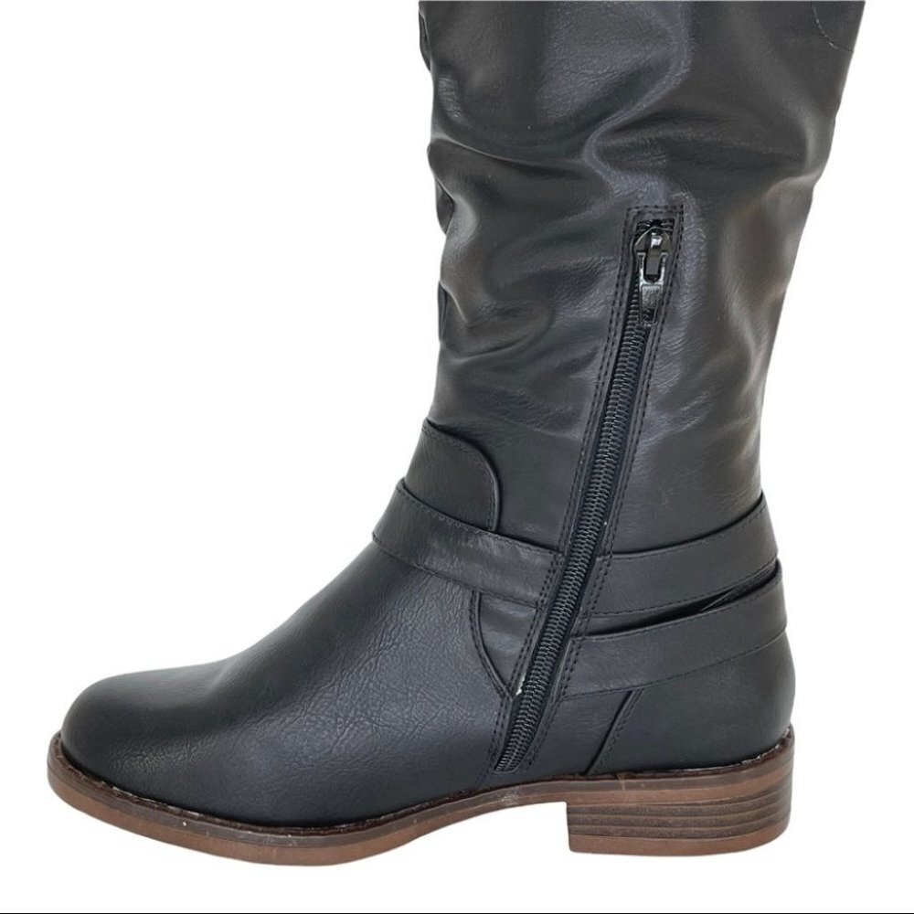 XOXO Montclair Black Faux Leather Tie Back Womens Knee High Boots Size 6M - Picture 12 of 16